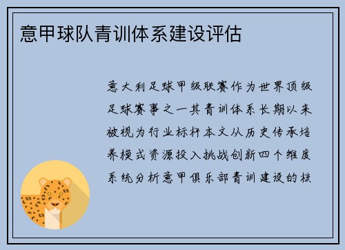 意甲球队青训体系建设评估